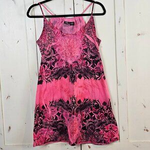 Vintage Y2K Vanity Pink Graphic Tank Dress Lace Detail Size M